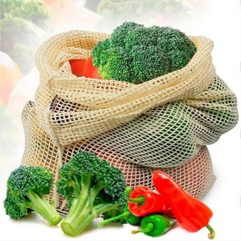 Reusable Cotton Mesh Produce Bags with Drawstring 12-Pack
